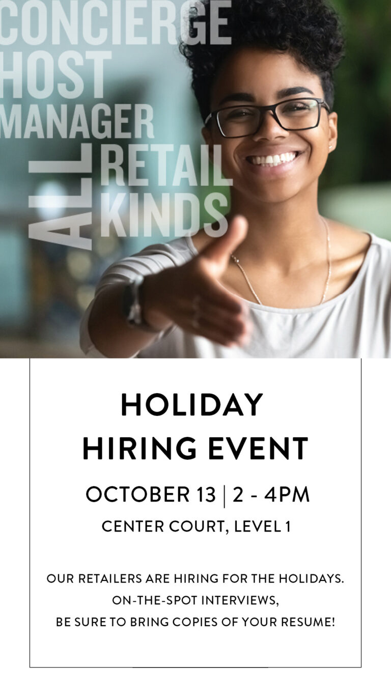 Shops at Santa Anita holiday hiring event information