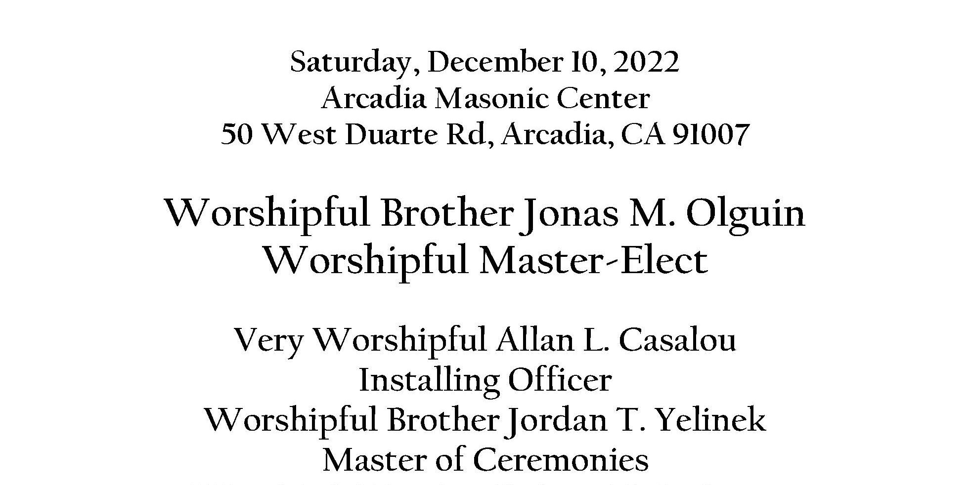 Arcadia Masonic Lodge installation event information