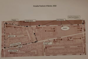 parade route adjustment for Arcadia Festival of Bands 2022 