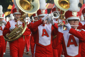 close up of Arcadia Band tuba and trumpet players