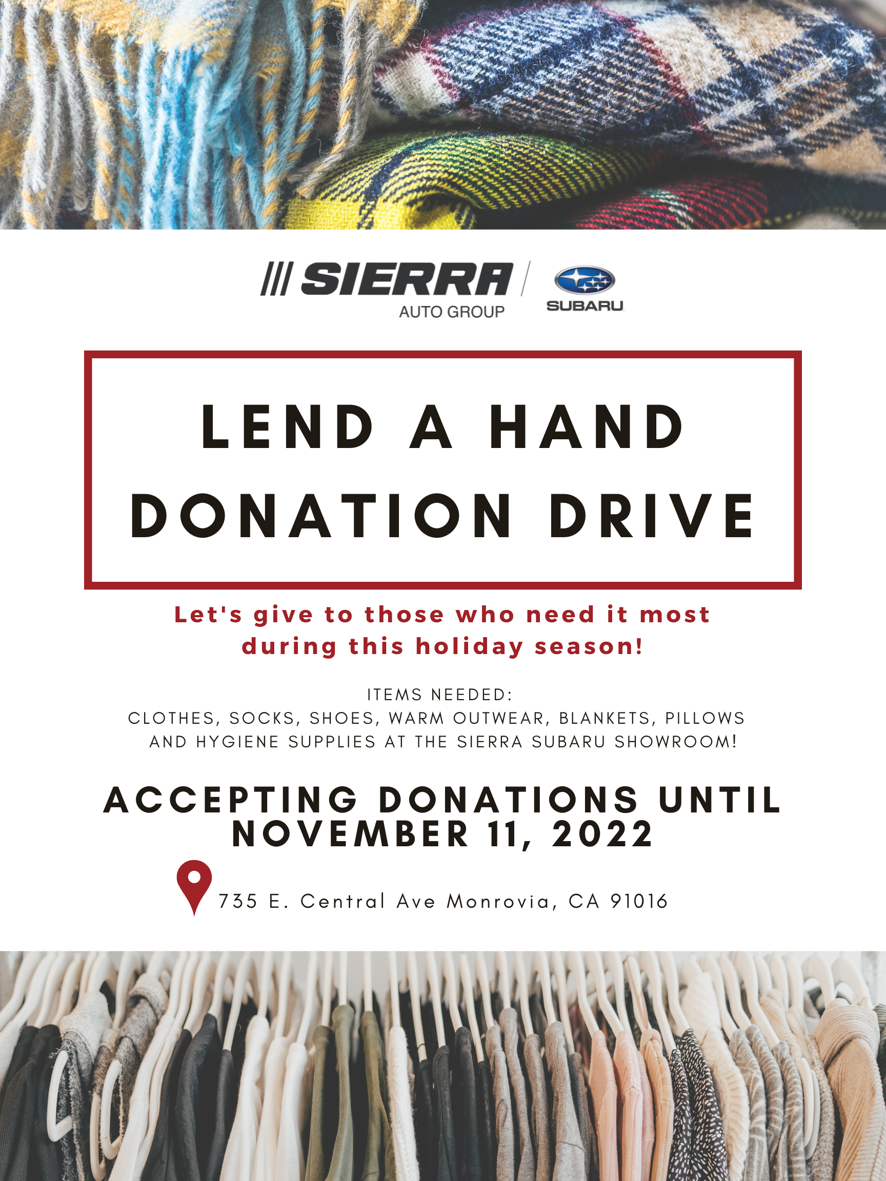 lend a hand donation drive for Sierra Subaru