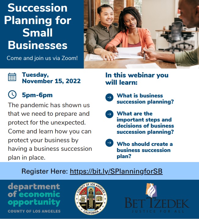 
Succession Planning for Small Businesses on November 15th