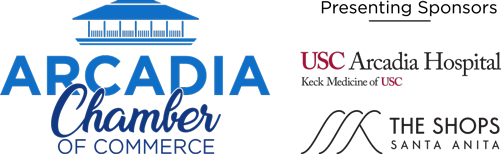 Arcadia Chamber logo with USC Arcadia Hospital and The Shops Santa Anita logos