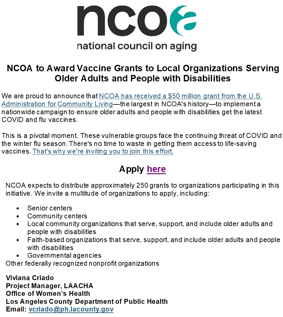 NCO vaccination grant information 