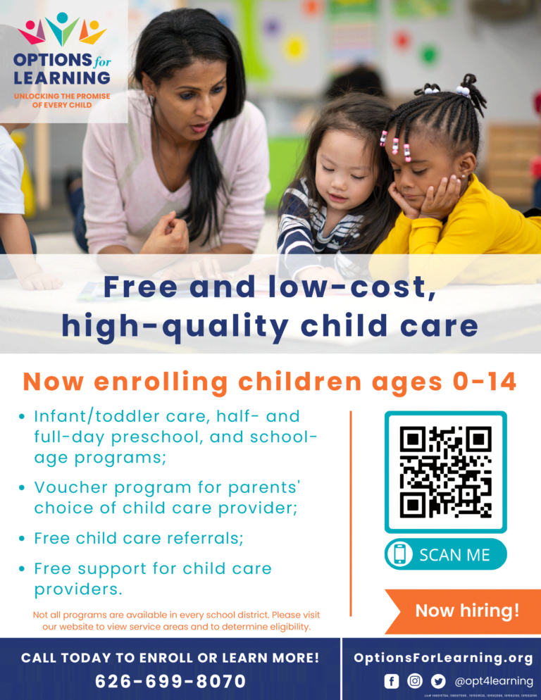 free quality and low cost childcare from Options for Learning