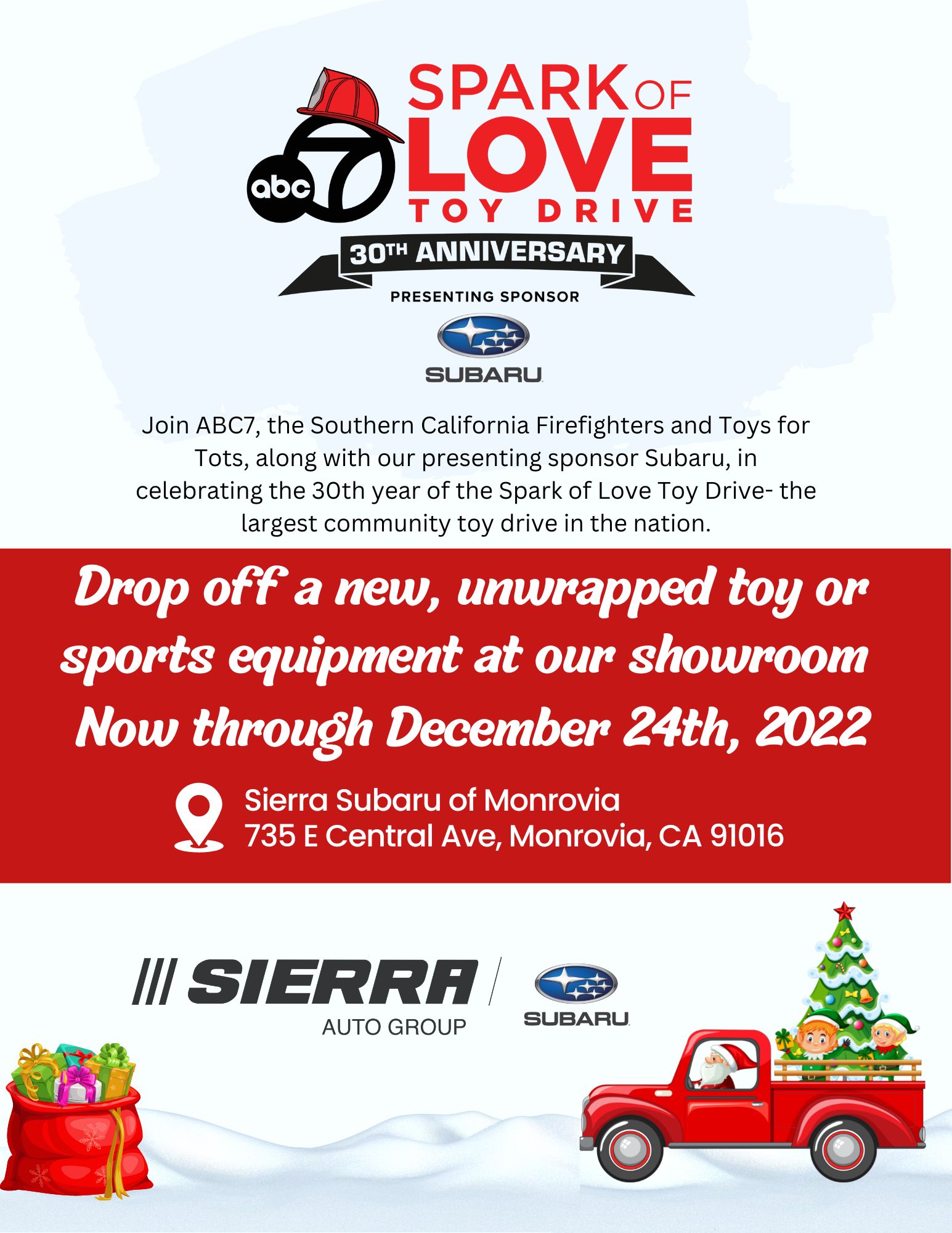 Subaru Spark of Love toy drive event flyer