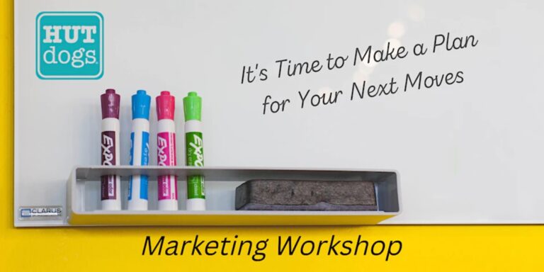 HUTdogs workshop for marketing showing whiteboard and markers