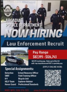 Arcadia Police Department recruitment flyer 