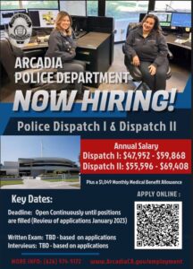 Arcadia Police Department police dispatch hiring 