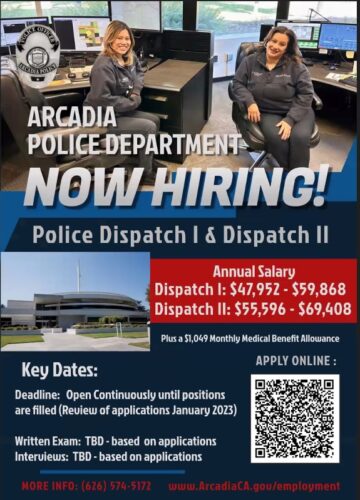 Arcadia Police Department police dispatch hiring