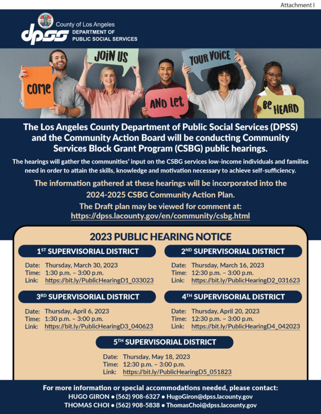 Department of Social Services Public Hearing Notice calendar