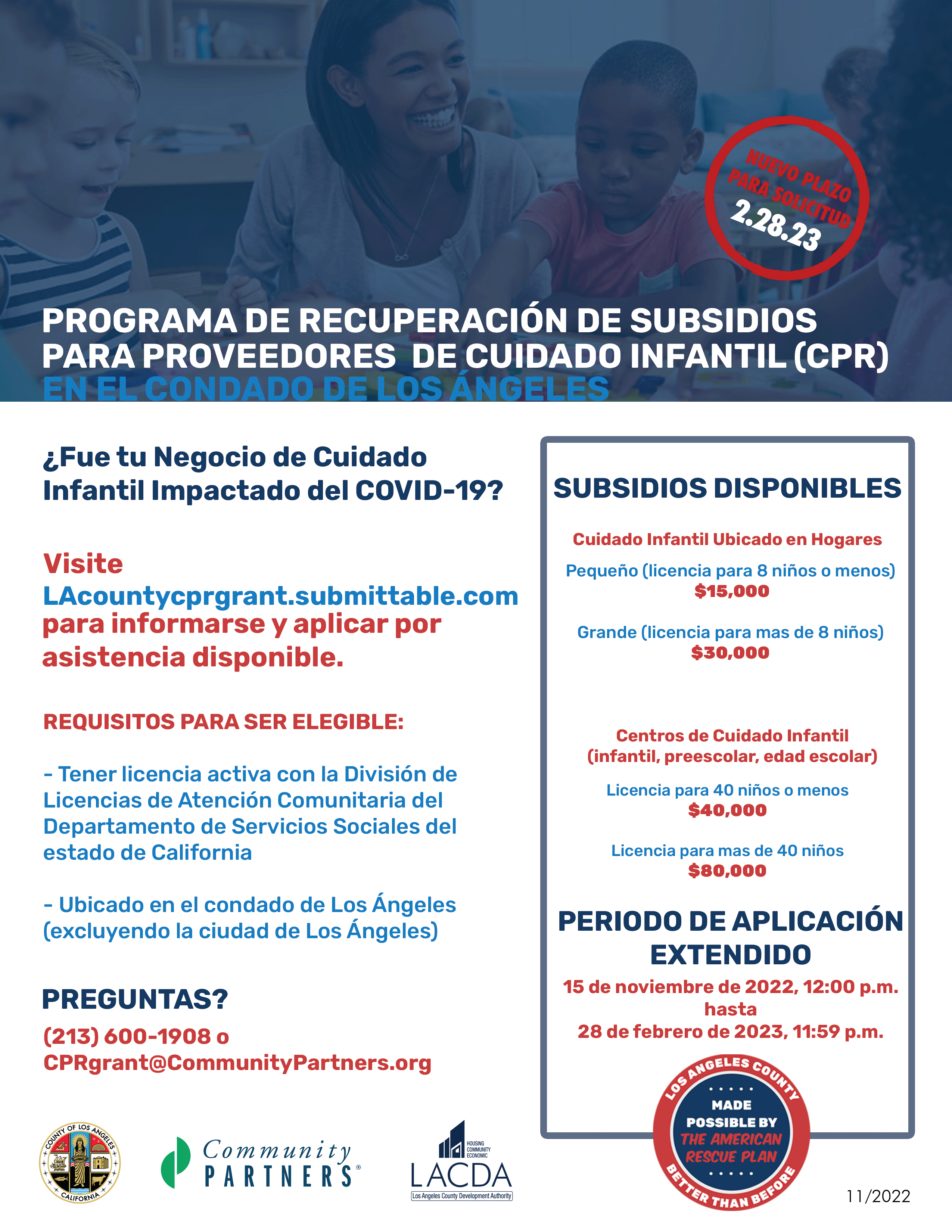 LA County Childcare assistance flyer in Spanish
