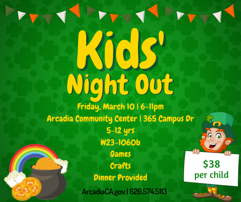 Kids Night Out for March at Arcadia Community Center