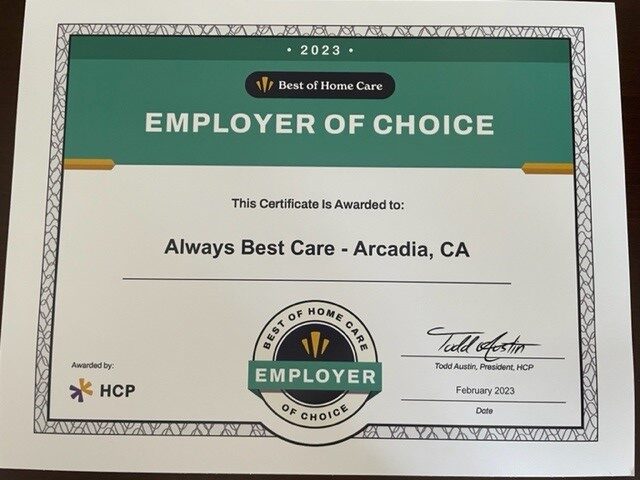 Always Best Care award for Employer of Choice 
