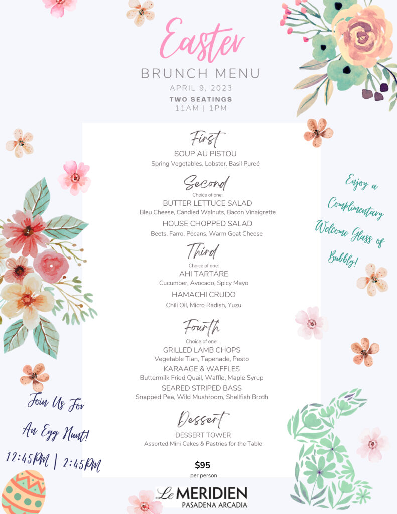 Easter Brunch menu for Le Meridien Hotel