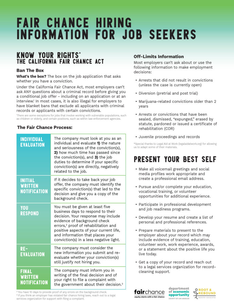 Fair chance hiring information for job seekers flyer page two