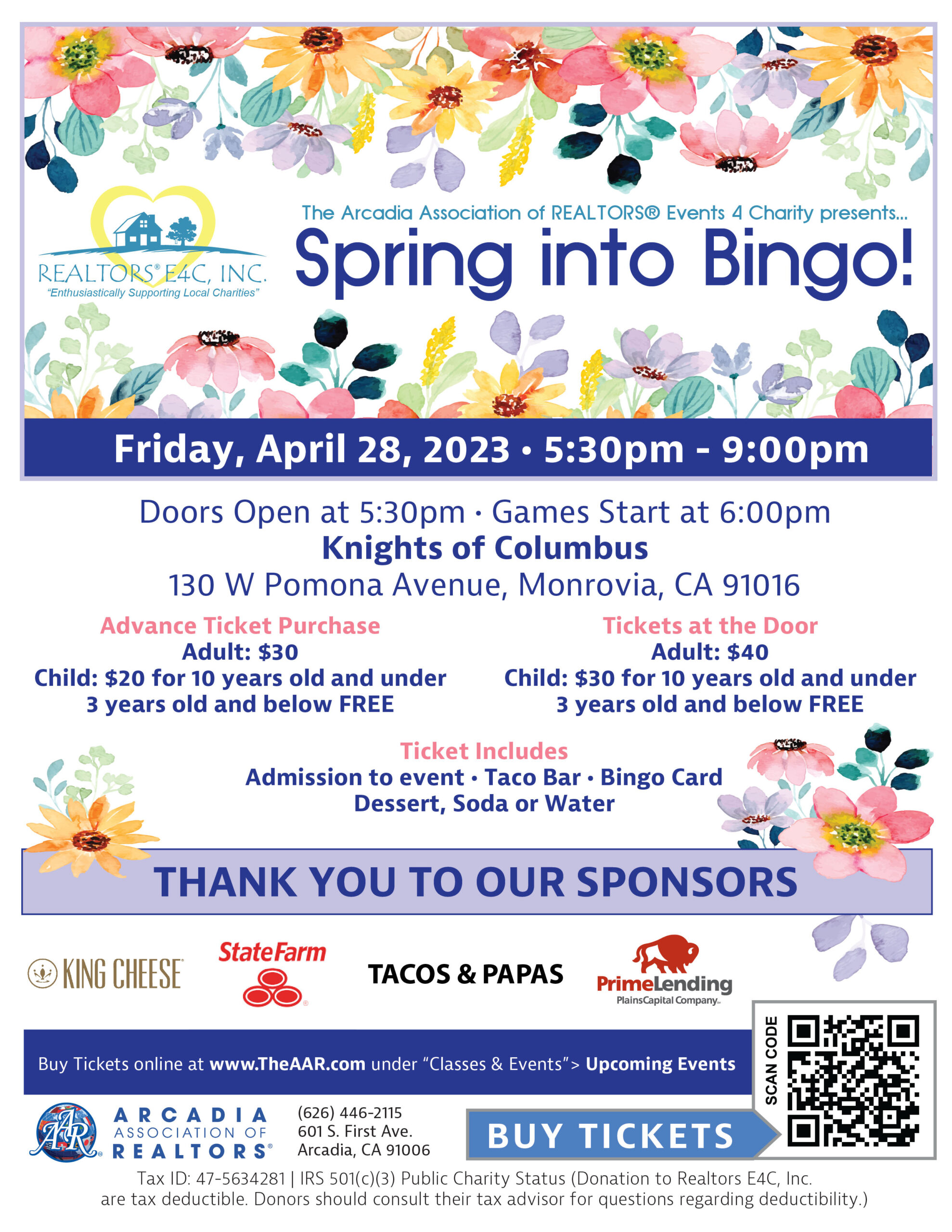 AAR spring bingo event flyer for April 28th 2023
