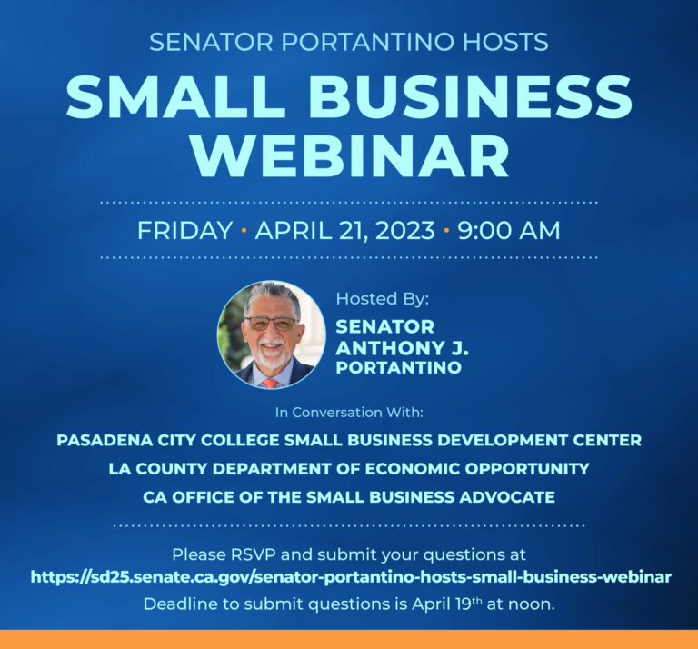 Senator Portantino small business webinar for April 21