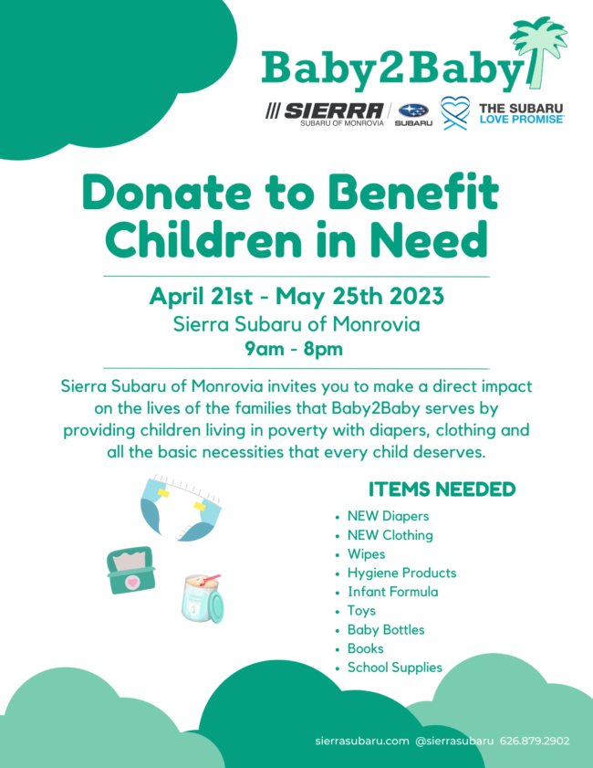 Sierra Subaru Baby 2 Baby Donation Drive
