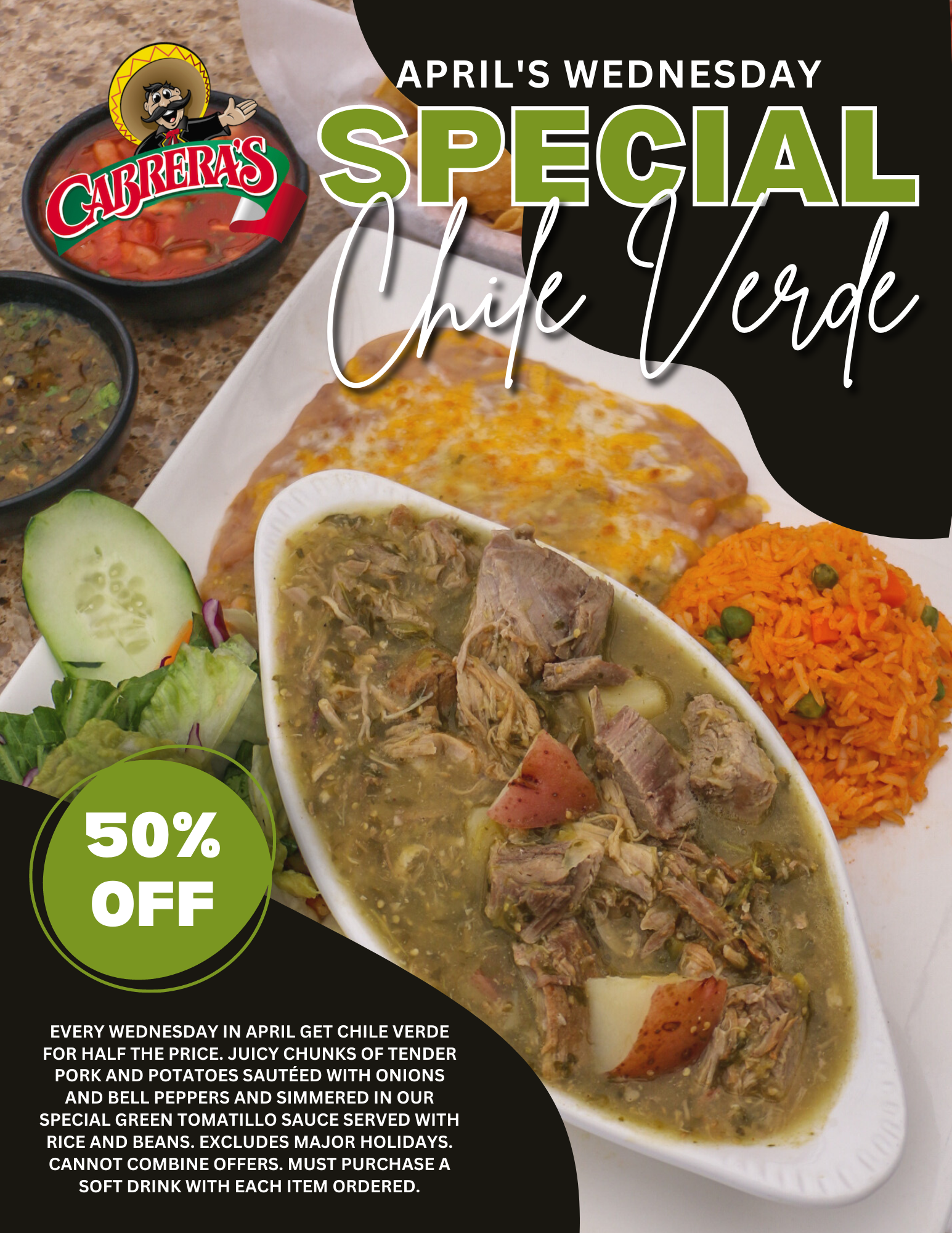Cabrera's chile verde special for the month of April