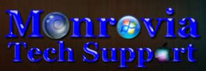 blue logo for Monrovia Tech Support