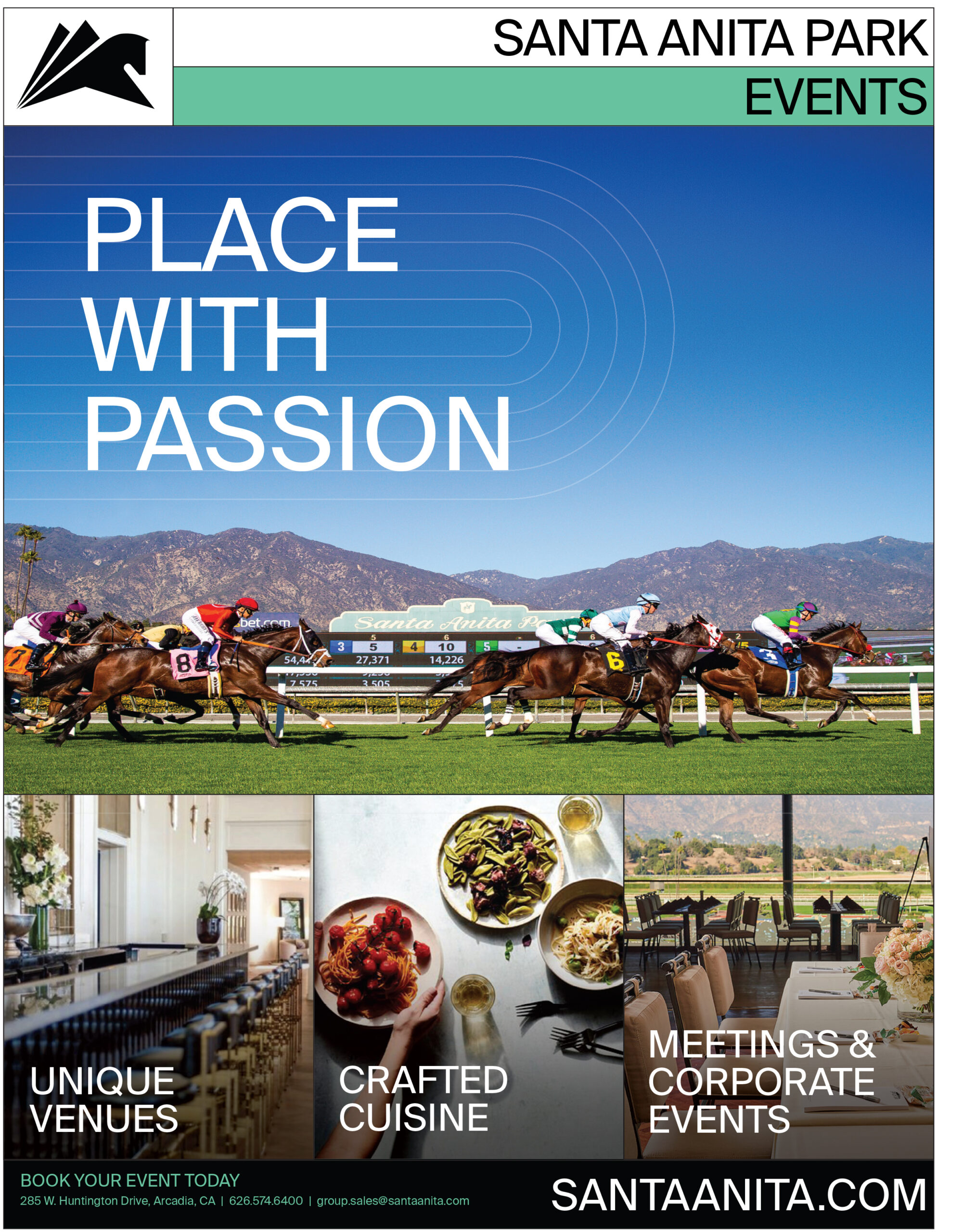 Santa Anita a place with passion flyer with racing horses