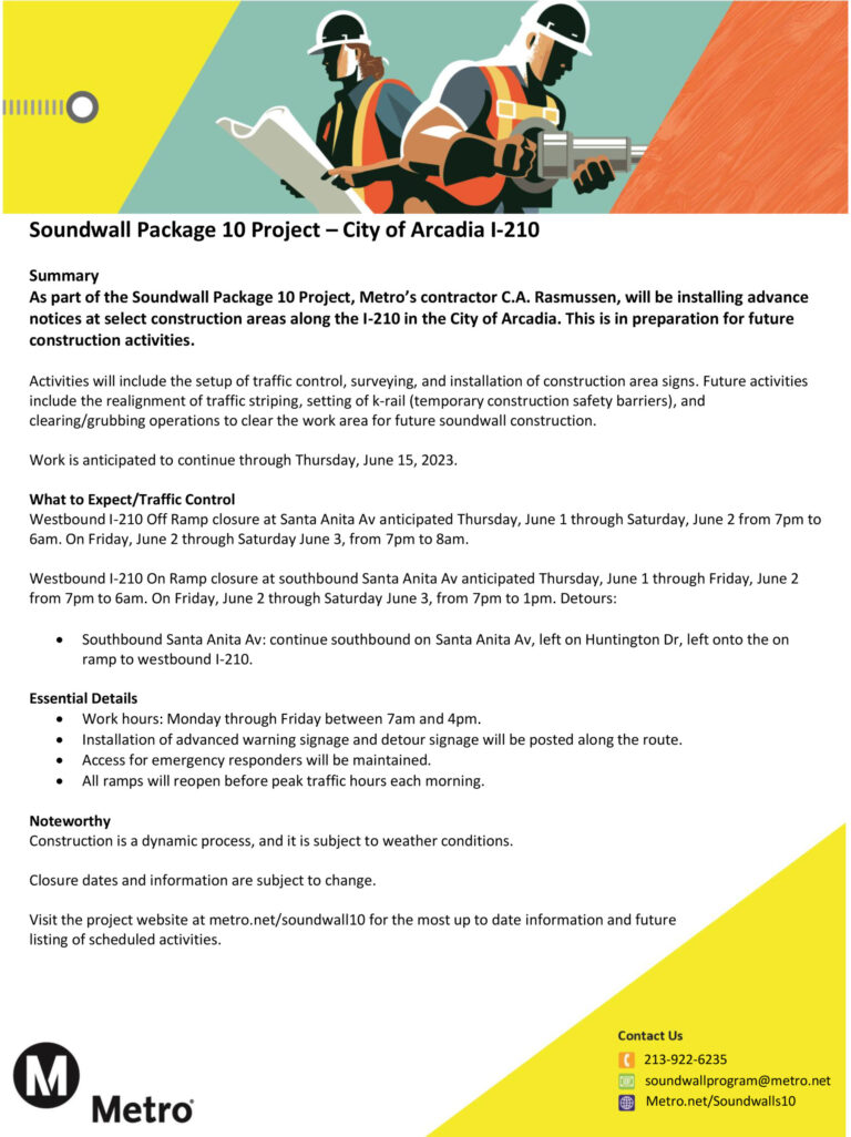 Metro Soundwall project information for City of Arcadia