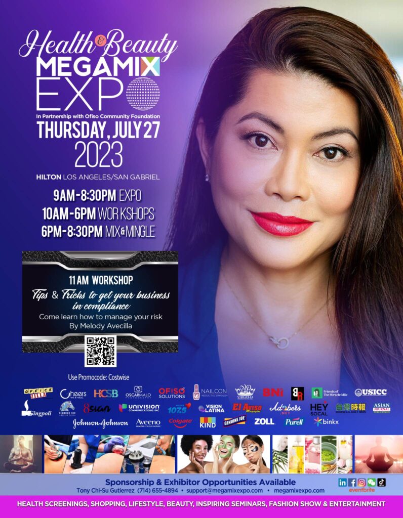 Mega Mix Expo speaker flyer for Melody Avecilla about business compliance 