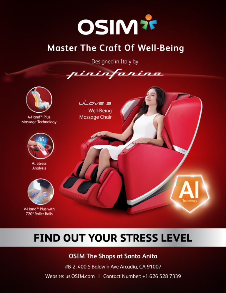 OSIM intro flyer showing woman relaxing in a massage chair