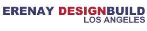 blue and red logo for Erenay Design Build