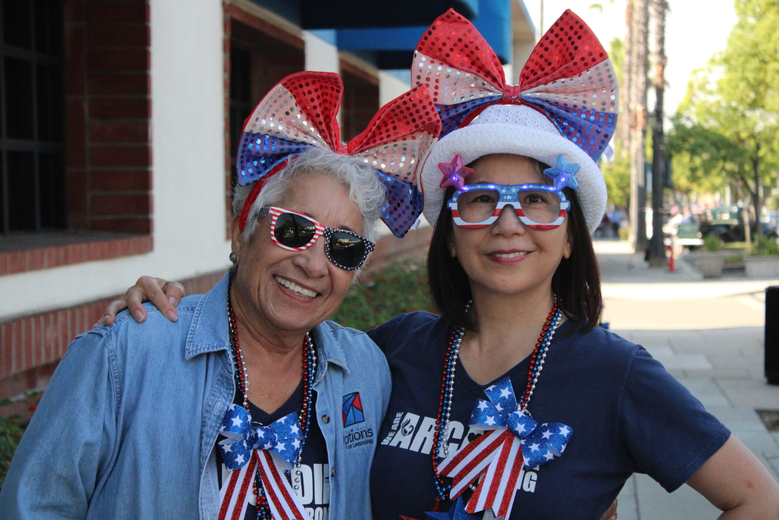 two women wearing 4th of July attire