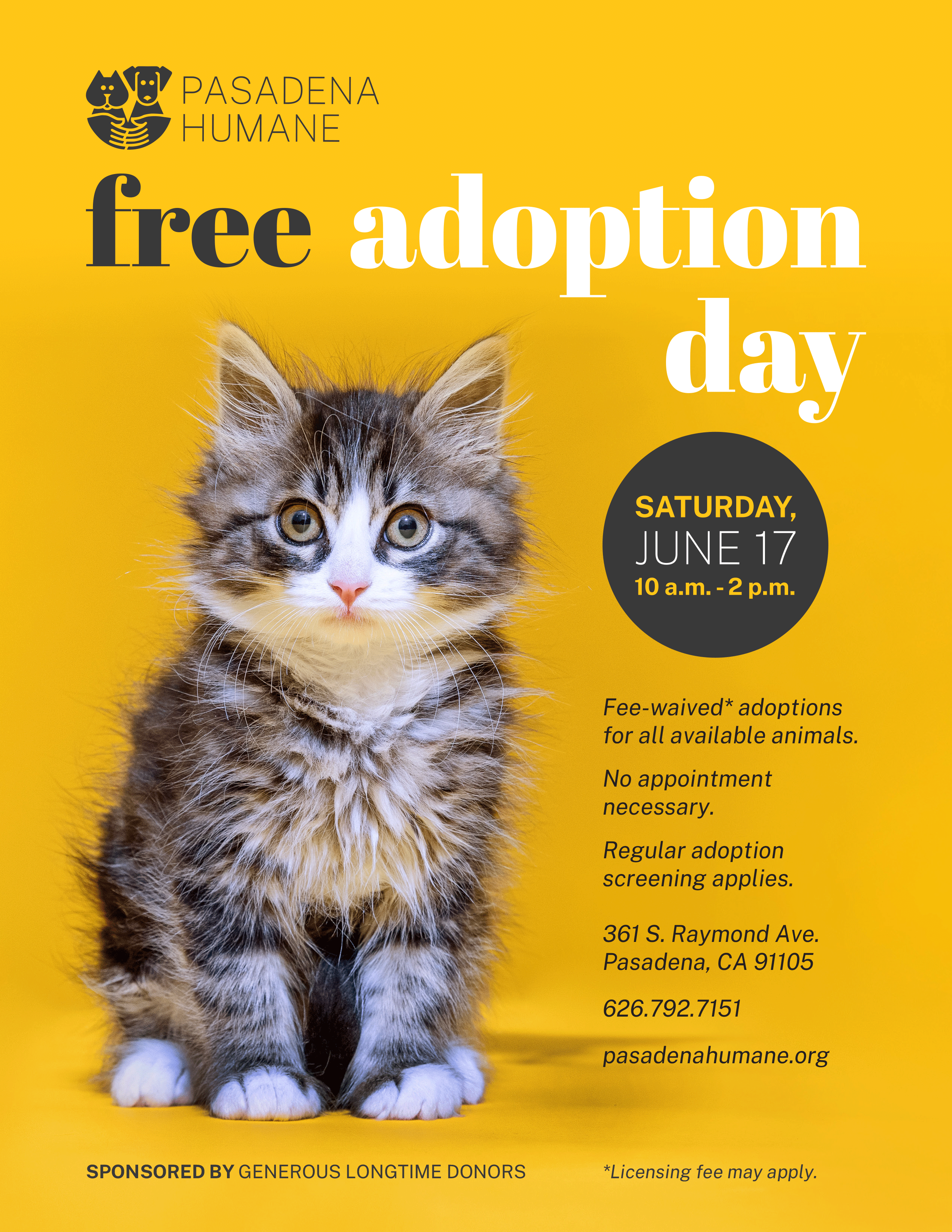 Pasadena Humane Society free adoption day 2023
