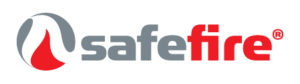 gray and red logo for Safe Fire