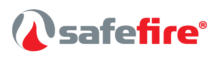 gray and red logo for Safe Fire