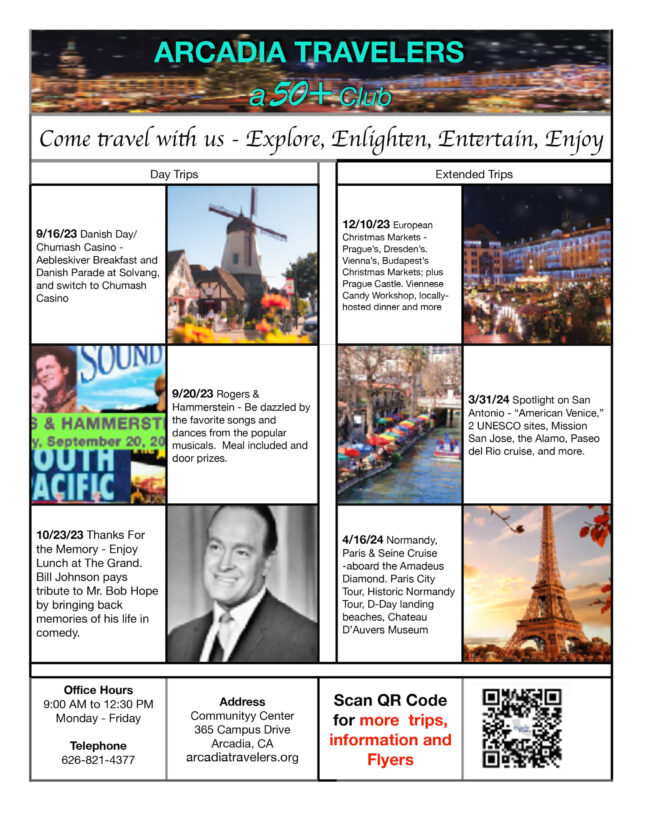 Arcadia Travelers upcoming events for 2023