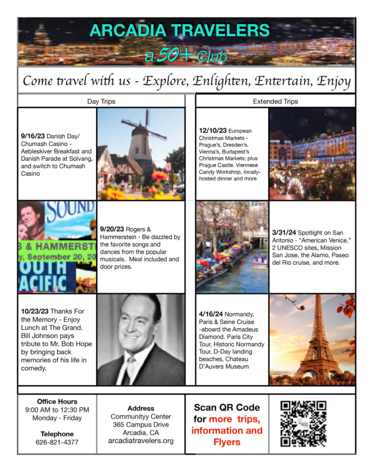 Arcadia Travelers upcoming events for 2023