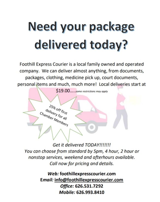 foothill courier need your package delivered on time flyer from Foothill Express Courier
