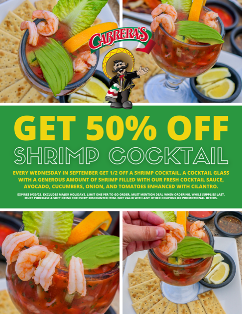 Cabrera's shrimp cocktail special for September 