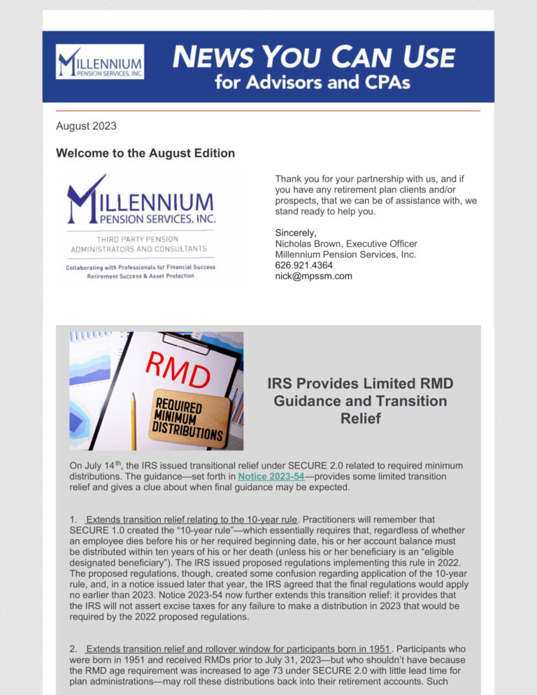 Millennium Pension Services Team Approach