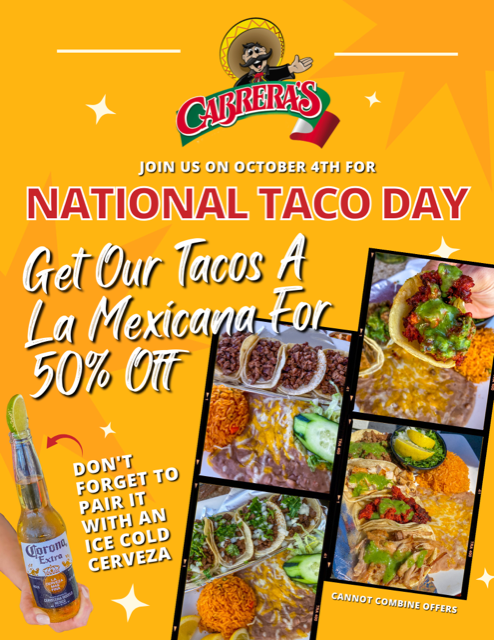 Cabrera's celebrates National Taco Day on October 4, 2023