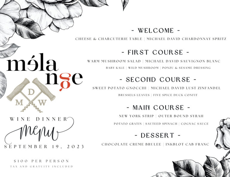 Melange wine dinner menu