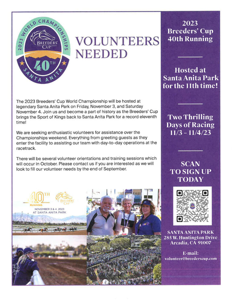 Breeders' Cup volunteers needed for 2023