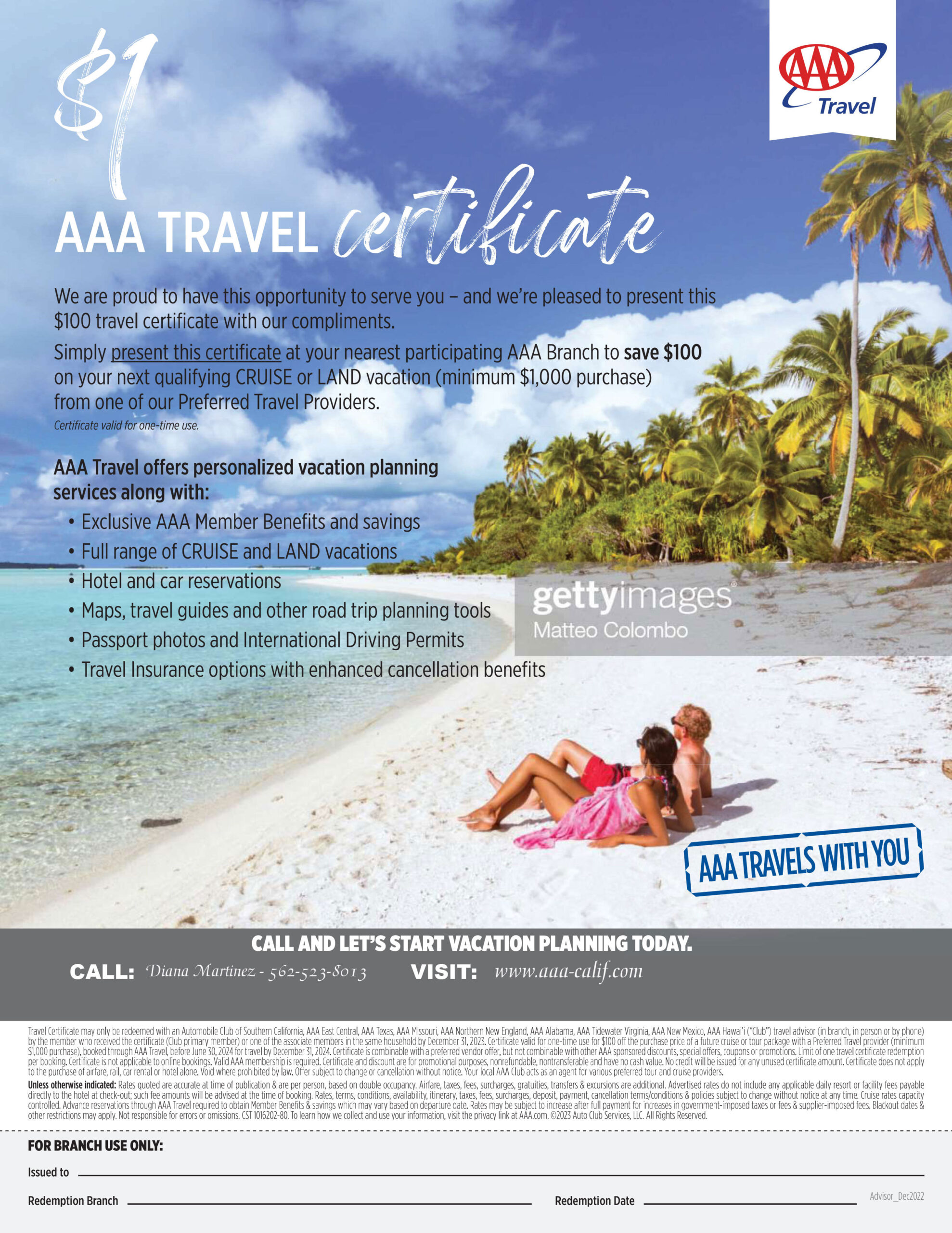 AAA Travel Certificate for discounts