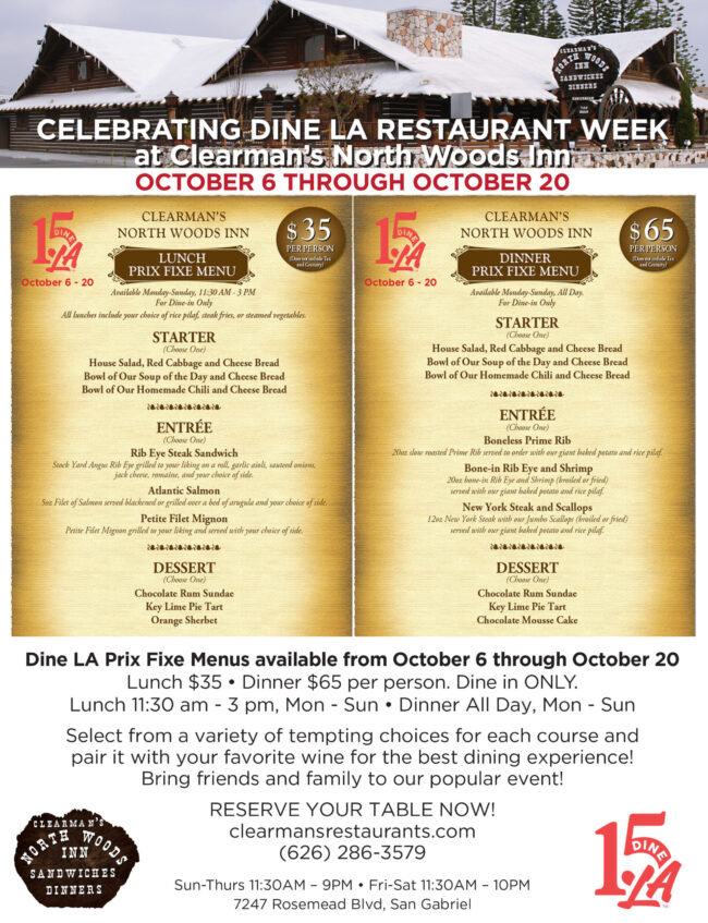 NW_SG-dine-la-OCT2023-flyer Clearman's North Woods Inn Dine LA menus for 2023