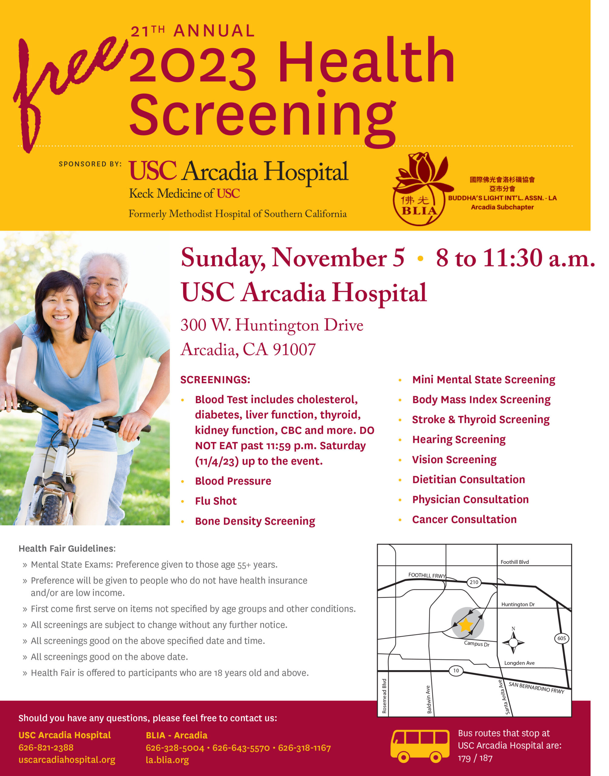 USC Arcadia Hospital free 2023 health screening flyer