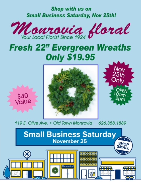 Monrovia Floral fresh wreath sale for Small Business Saturday