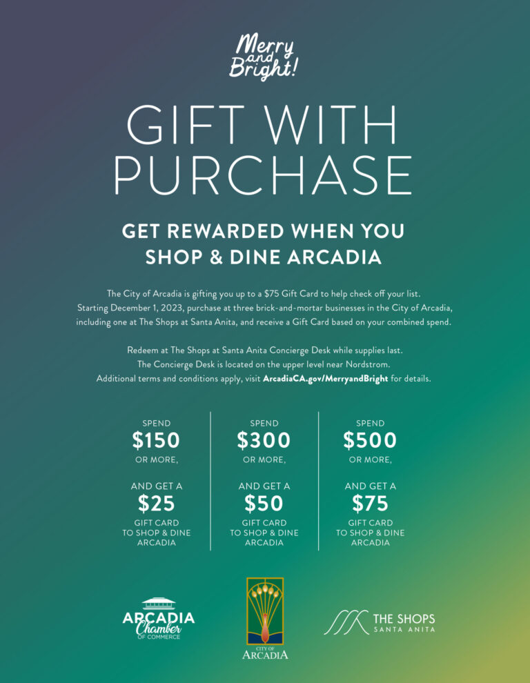 Shops at Santa Anita Merry & Bright campaign flyer for 2023