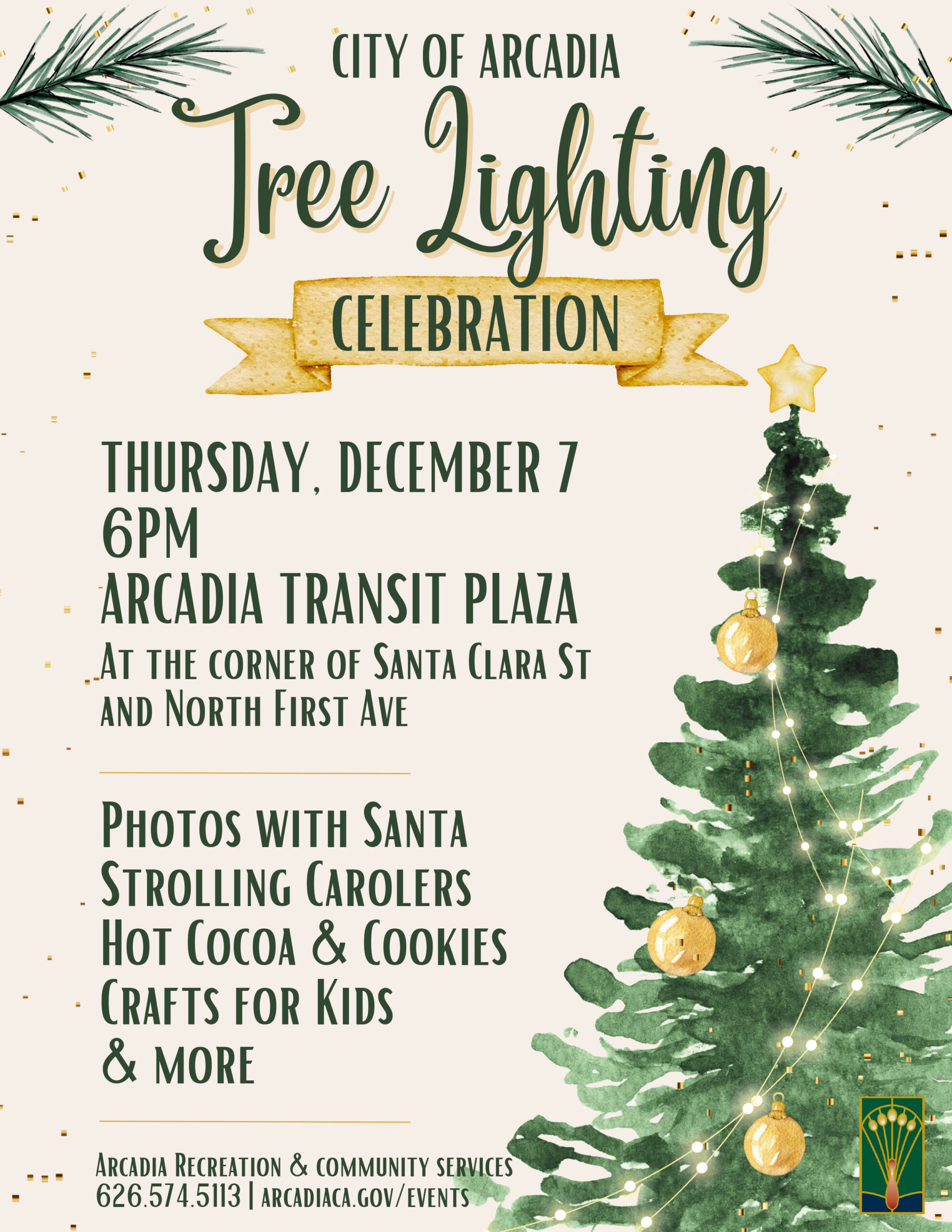 City of Arcadia Tree Lighting ceremony for December 7, 2023
