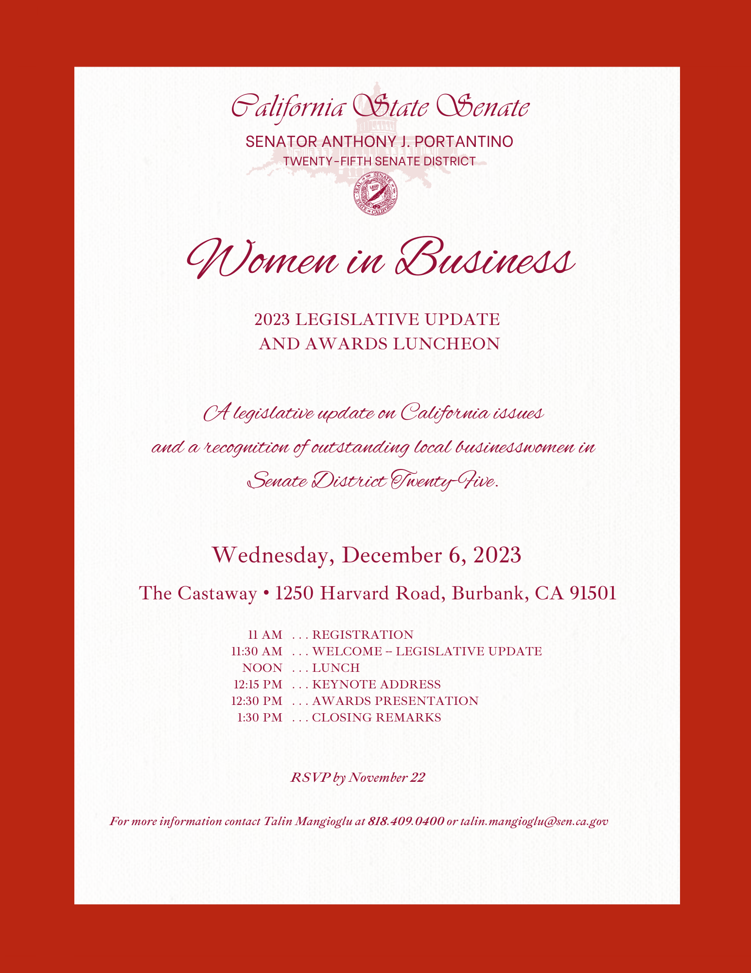 Senator Anthony Portantino's Women in Business Awards 2024