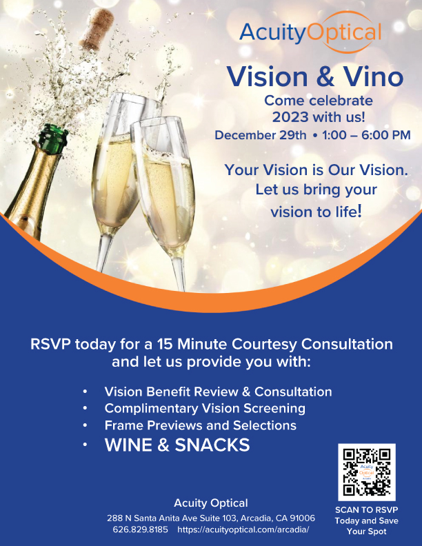 Acuity Optical Vision and Vino event on December 29